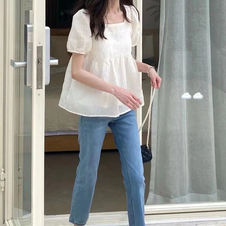 여성 여름 스퀘어넥 루즈핏 벌룬소매 블라우스