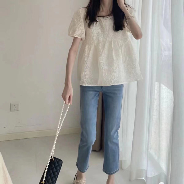 여성 여름 스퀘어넥 루즈핏 벌룬소매 블라우스